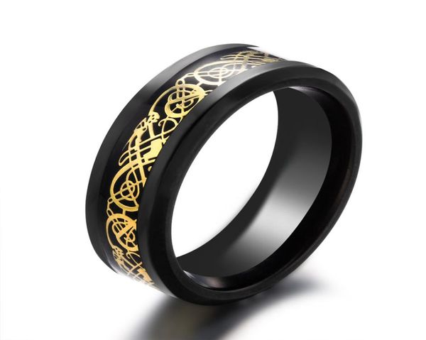 Tout nouveau noir 316L titane acier inoxydable bague de mariage bleu fibre de carbone des Nibelungen Dragon anneaux pour hommes rapide 6670577