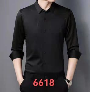 Nueva camisa de hombre negra / burdeos / azul suave y sedosa con diamantes brillantes Camisa de manga larga para novio Hombres Pequeño pliegue de cuello en punta Ocasiones formales Camisas de vestir 03