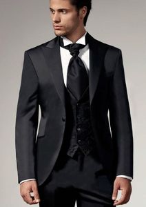 Brand New Black Groom Tuxedos Peak Lapel Groomsmen Hommes Robe De Mariée Style Homme Veste Blazer 3 Pièce Costume (Veste + Pantalon + Gilet + Cravate) 864