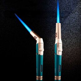 Nuevo encendedor plegable de Metal con llama azul a prueba de viento, creativo, directo, potente, recto, butano, regalo para hombres, barbacoa