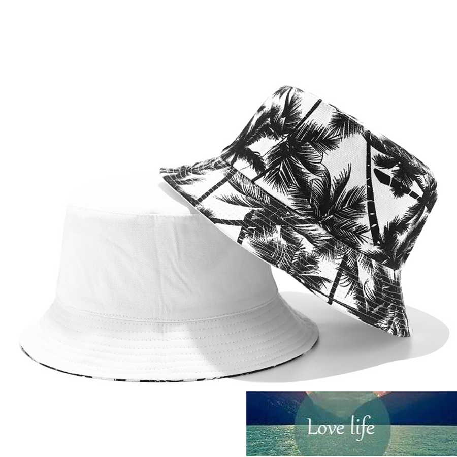 Marka Yeni Tuval Balıkçı Şapka Erkekler Ve Kadınlar Baskılı Hindistan Cevizi Palm Çift Taraflı Kova Şapka Unisex Açık Seyahat Güneşlik Caps Fabrika Fiyat Uzman Tasarım Kalitesi