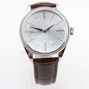 Tout nouveau Cellini Heure Date Or Blanc Cadran Index Blanc Dôme Cannelé Double Lunette Bracelet En Cuir Noir Dos Solide Robe Montre 3166