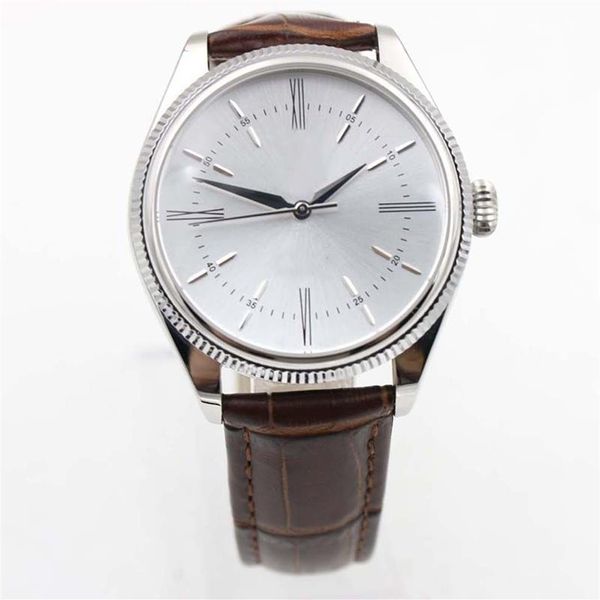 Nuevo Cellini Hora Fecha Oro blanco Índice blanco Esfera abovedada Estriada Doble bisel Pulsera de cuero negro Vestido con espalda sólida Reloj 252Z