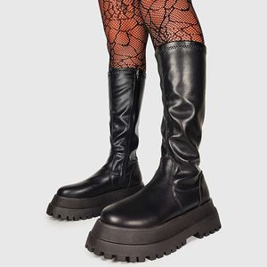 Nueva plataforma gruesa Otoño Invierno botas zapatos de mujer moda Cool Street gótico negro botas de montar zapatos calzado Y0914