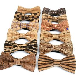 Nœud papillon en bois de liège pour hommes, tout nouveau, à rayures en bois, à carreaux, fait à la main, accessoires de fête de mariage, Neckwear281K