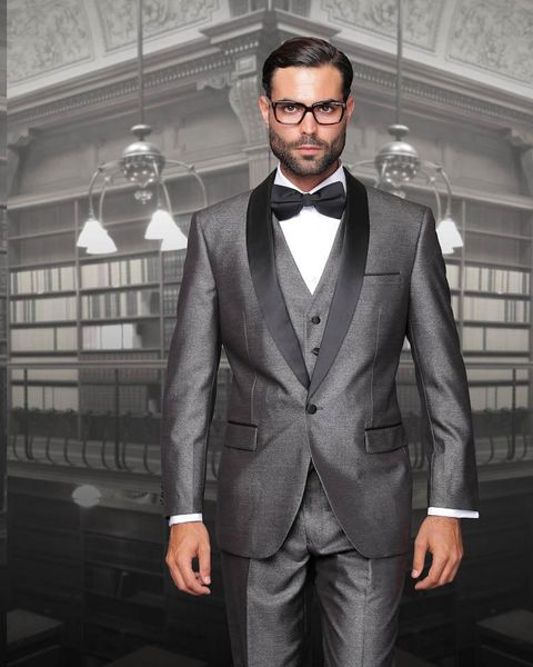 Tout nouveau smoking de marié gris foncé, revers noir, costume 3 pièces pour homme d'affaires, excellent blazer (veste + pantalon + cravate + gilet) 2658