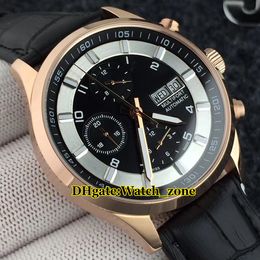 Nieuwe dag-datum Multifort Gent M005.614.36.062.52 Black Dial Automatic Mens Horloge Rose Gold Case Lederen Strap Sapphire Horloges