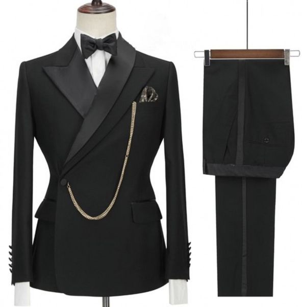 Tout nouveau design à double col pour hommes Tuxedos de mariage noir vêtements de marié mode hommes blazer 2 pièces costume robe de bal/dîner sur mesure vêtements formels veste pantalon cravate 69