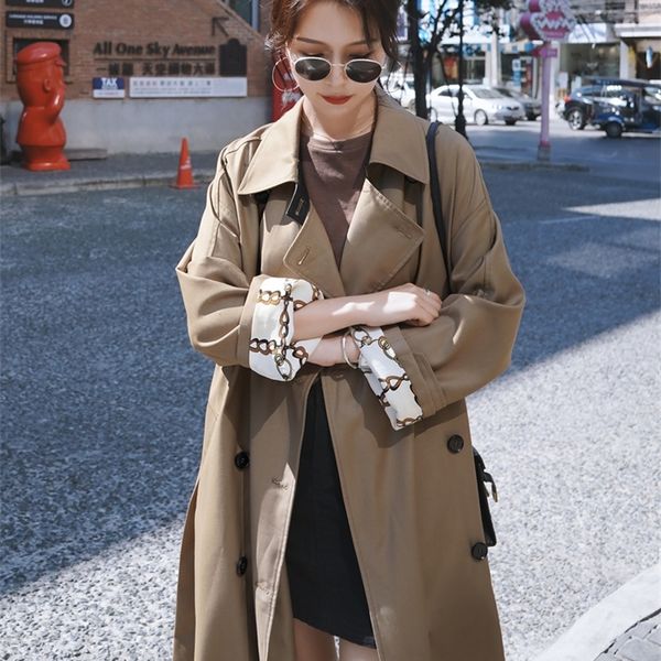 Brand New England Style Women Trench Coat Long DoubleBreasted con cinturón Office Lady Duster Coat Capa femenina Ropa de otoño T200828