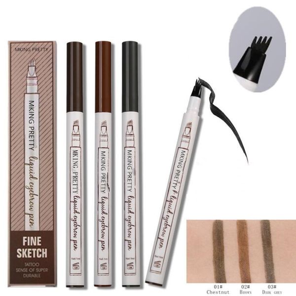 Brand New Crayon À Sourcils Étanche Fourche Pointe Sourcil Tatouage Stylo 4 Tête Fine Croquis Liquide Rehausseur De Sourcils Colorant Teinte Stylo Outils De Maquillage