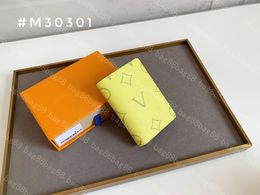 Gloednieuwe beroemde designer echt lederen herenportemonnee korte portemonnee kaarthouder M30301 geel