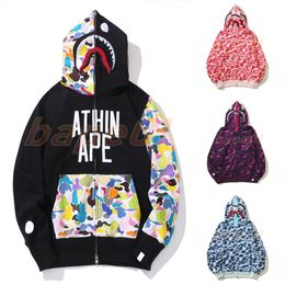 Heren Shark Mouth Hoodie Dubbele Hoeden Hiphop Sweatshirts Heren Dames Designer Aappatroon Zip Hoodies Hoge kwaliteit Camouflage Dameshoodie met lange mouwen Maat M-3XL