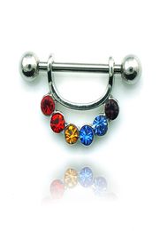 Gloednieuwe Fashion Nipple Rings 316L roestvrij staal Barbell Multicolor Rhinestone Body Piercing sieraden hele RHK11377615745