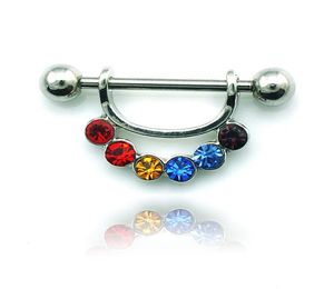 Marque nouvelle mode anneaux de mamelon en acier inoxydable 316l haltère multicolore strass corps Piercing bijoux entier RHK11377159943