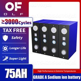 Batterie Sodium-ion de qualité A, 3V, 75ah, Na, rechargeable, 12V, 24V, pour stockage d'énergie domestique, cellule solaire