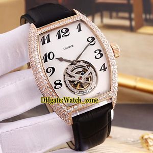 Nieuwe Grand Complications Giga Tourbillon 8889 TG Witte Dial Automatic Mens Horloge Rose Gold Diamond Bezel Leather Riem Heren Horloges