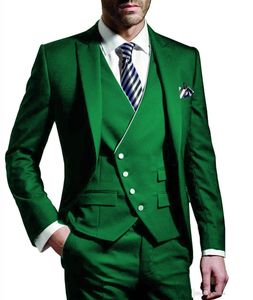 Brand New Green Groom Tuxedos Peak Revers Slim Fit Groomsmen Hommes Robe De Mariée Style Homme Veste Blazer 3 Pièces Costume (Veste + Pantalon + Gilet + Cravate) 851