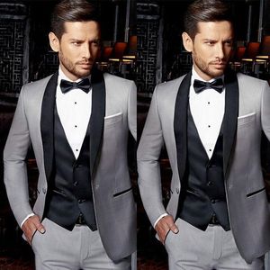 Brand New Grey Groom Tuxedos Noir Revers Groomsmen Robe De Mariée Pour Hommes Excellent Homme Veste Blazer Costume D'affaires (Veste + Pantalon + Gilet + Cravate) 1828