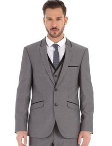 Brand New Grey Groom Tuxedos Muesca Solapa Padrinos de boda para hombre Excelente hombre Chaqueta Blazer Traje de 3 piezas (Chaqueta + Pantalones + Chaleco + Corbata) 1697