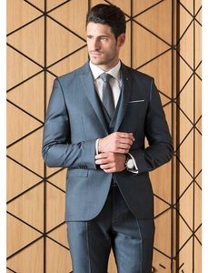 Gloednieuwe Grijze Bruidegom Tuxedos Piek Revers Groomsmen Trouwjurk Uitstekende Man Jacket Blazer 3 Stuk Suit (Jas + Broek + Vest + Tie) 1655