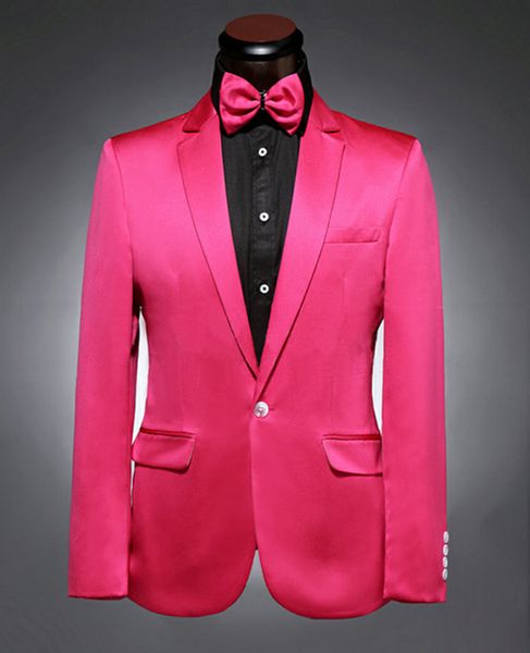 Brand New Groomsmen Notch Revel Groom Tuxedos Rose chaud Hommes Costumes Mariage / Prom / Dîner Meilleur Homme Blazer (Veste + Pantalon + Cravate) B615