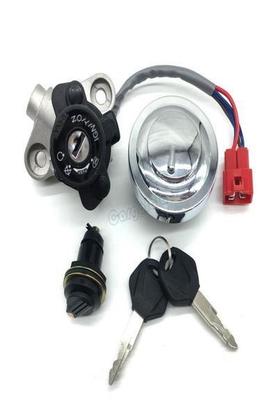 Nuevo interruptor de encendido, tapa de combustible, juego de cerradura y llave de asiento compatible con Yamaha V Star 2504006501100 XVS25040065011004081225