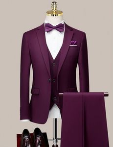 Brand New Illusion rode Mannen Trouwjurk Notch Revers Slim Fit Bruidegom Tuxedos Populaire Diner/Darty Jurk 3 stuk Jasje Broek Tie Vest 0637