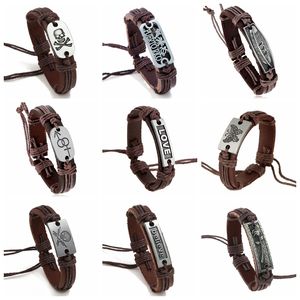 Brand New Leather Wrist Id Bracelets Handamde Réglable En Cuir Véritable Corde Bracelets Bijoux Garçons Filles Promotion Factory Outlet