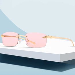 NOUVEAU LEOPARD HEAD RIMELless 2070 Small-Frame Small Sunglasses Ins à la mode des lunettes de soleil