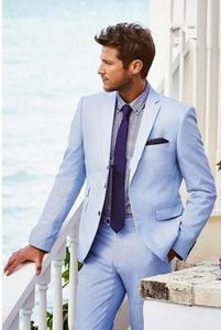 Brand New Light Blue Men Wedding Tuxedos Notch Lapel Groom Tuxedos Excellent Men Blazer 2 Piece Suit Prom / Dîner Jacket (Veste + Pantalon + Cravate) 266