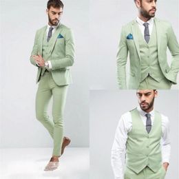 Brand New Light Green Groom Tuxedos Muesca Solapa Mens Wedding Tuxedos Moda Hombre Chaqueta Blazer 3 piezas SuitJacket Pantalones Chaleco Tie222k