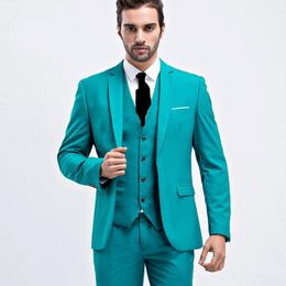 Gloednieuwe lichte zeeblauwe bruidegom Tuxedos Notch Rapel Slim Fit Groomsmen trouwjurk Uitstekende man jas Blazer 3 -delige pak jasbroek Vest stropdas 129