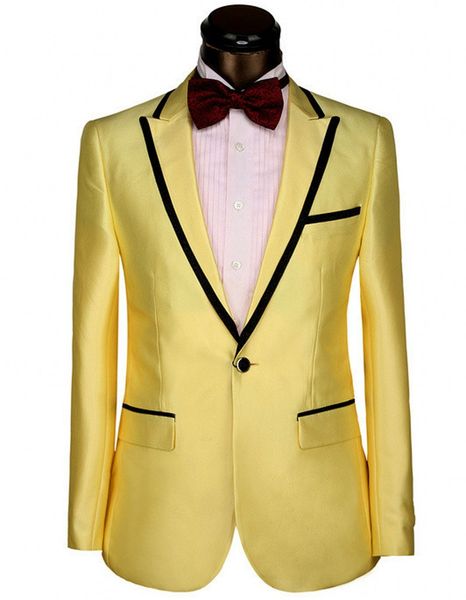 Brand New Light Yellow 2 Piece Suit Hommes Smokings De Mariage De Haute Qualité Groom Tuxedos Peak Revers Un Bouton Hommes Blazer (Veste + Pantalon + Cravate) 1303