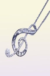 Brand New Luxury Jewelry 925 Silver Silver High Quality Full White Topaz CZ Diamond Loom Note Pendant Femmes Mariage Clicule NEC2759993