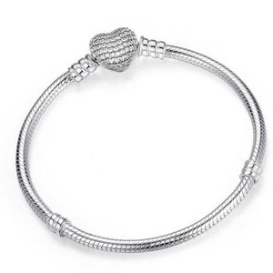 Gloednieuwe Luxe Sieraden Puur 925 Sterling Zilver Pave Witte Saffier CZ Diamant Edelstenen Hart Bangle PartyWomen Snake Chain Bra262b