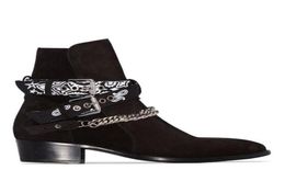 Gloednieuwe man Ami Ri Bandana -riem Buckled Ankle Boots Black Leather Suede Multiple Bandana Print Sidebuckled Straps Shoes2901322