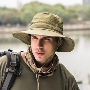 Nuevo sombrero de cubo para hombre Boonie caza pesca gorra al aire libre ala ancha militar Unisex sombreros para el sol 239u