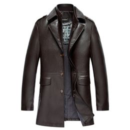 Gloednieuwe mannen S Lederen jas Autumn en Winter Long Long Lederen Jacket Men Motorfiets Biker Jaqueta de Couro Deri Ceket LJ201029