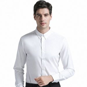 Brand New Men's Shirts Formel Boucle Col Cott Blend Chemises Fi Solide Couleur Lg Manches Busin Costumes Chemises Blanc w5wH #
