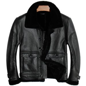 Gratis verzending. Brand nieuwe heren 100% Shearling jas, man lederen jacks.winter dikke schapen bontjas, zachte schapenvacht