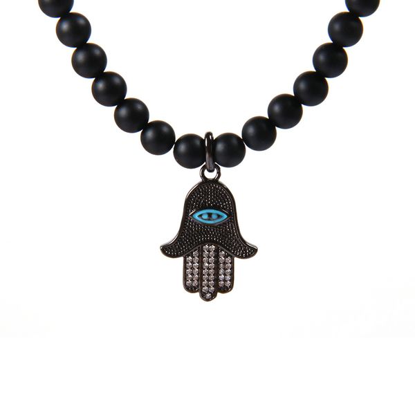 Nouveau Bijoux à la main pour hommes, vente en gros, 5 pièces/lot, perles en pierre d'agate mate naturelle de 6mm, collier Fatima Hamsa pour fête