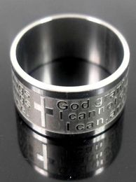 Gloednieuwe heren Etch Christian Serenity Gebedschriften Cross roestvrijstalen ring zilveren sieradenband Ring7865590