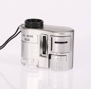 Gloednieuwe Mini Lens 60x Pocket Magnifier Microscoop met LED Licht Sieraden Juwelier Loupe Valuta Docentector