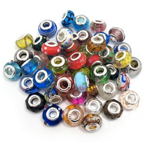 Brand New Mix Styles Glass 925 stering cord gran agujero cuentas sueltas fit European pandora jewelry Diy pulsera encantos 50pcs por lote