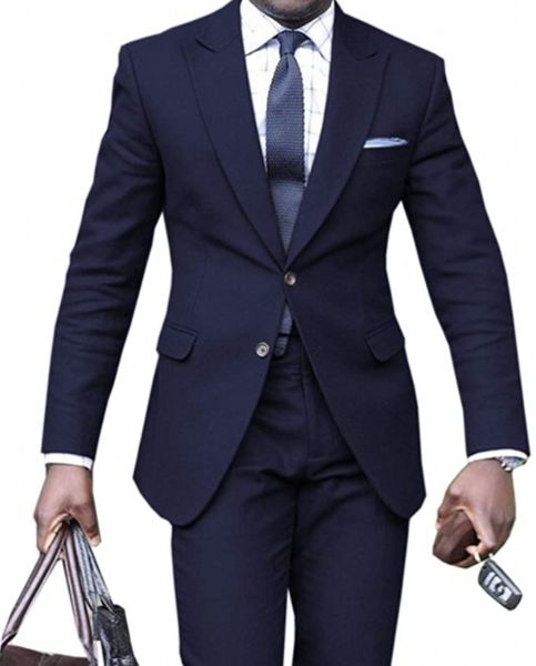 Nuevo azul marino / gris claro / azul real Novio Esmoquin Solapa pico Vestido de novia para hombre Moda Solapa pico Hombres Blazer Cena de graduación / Traje Darty Chaqueta Pantalones Corbata 9