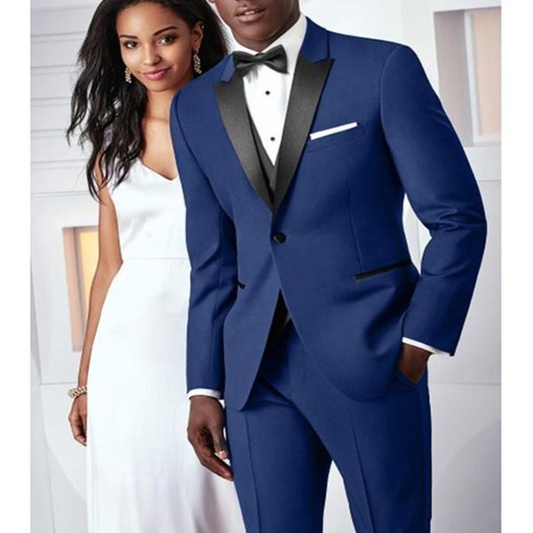 Brand New Navy Blue Men Wedding Tuxedos Peak Lapel One Button Groom Tuxedos Haute Qualité Hommes 3 Piece Suit (Veste + Pantalon + Cravate + Gilet) 2089