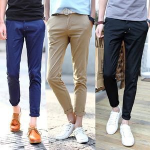 Marque nouvelle mode couleur unie Slim hommes pantalons pantalons tendance des hommes neuf points décontracté PM009 hommes pantalon
