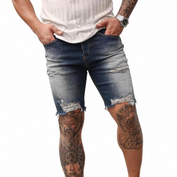 Brand New Nouveaux hommes Shorts Jeans décontractés Pantalons courts détruits Vêtements pour hommes Skinny Hole Jeans Pantalon déchiré Denim effiloché u9kC #
