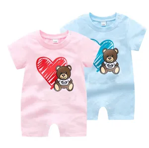 Gloednieuwe pasgeboren baby meisjes kleding baby baby korte mouw kleding zomer baby jongens cartoon beer romper outfit