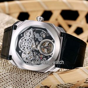 Goedkope Nieuwe Octo Finissimo Tourbillon 102719 BGO40PLTBXTSK Skeleton Automatische Herenhorloge Zilveren Case Lederen Band Sport Gent Horloges